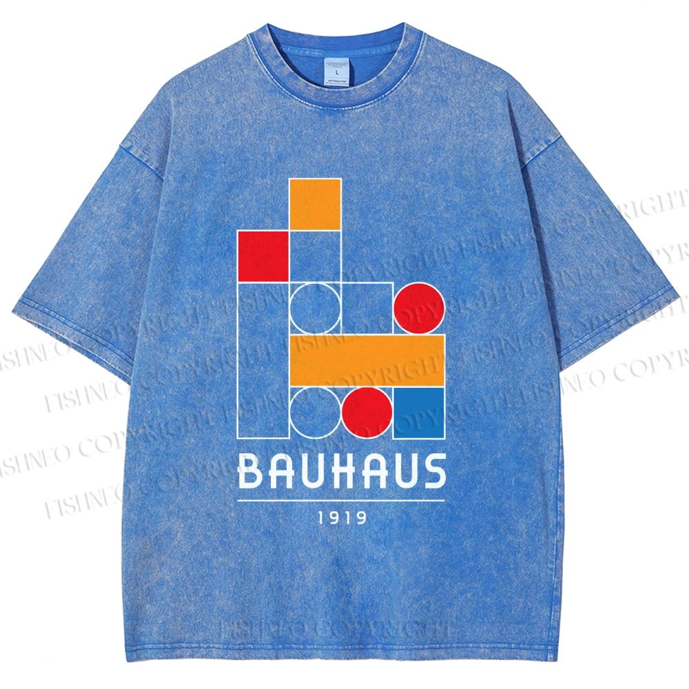 Unisex Bauhaus Colored Building Blocks Printed Washed Tee