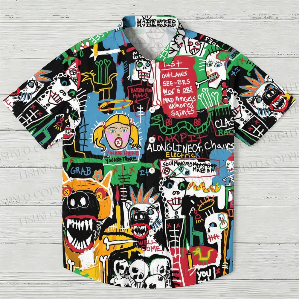 Jean-Michel Basquiat Style Doodle Printed Hawaiian Shirt