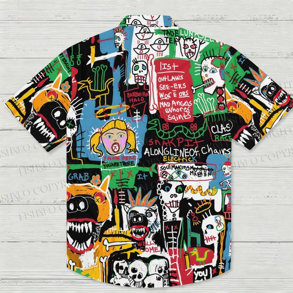 Jean-Michel Basquiat Style Doodle Printed Hawaiian Shirt