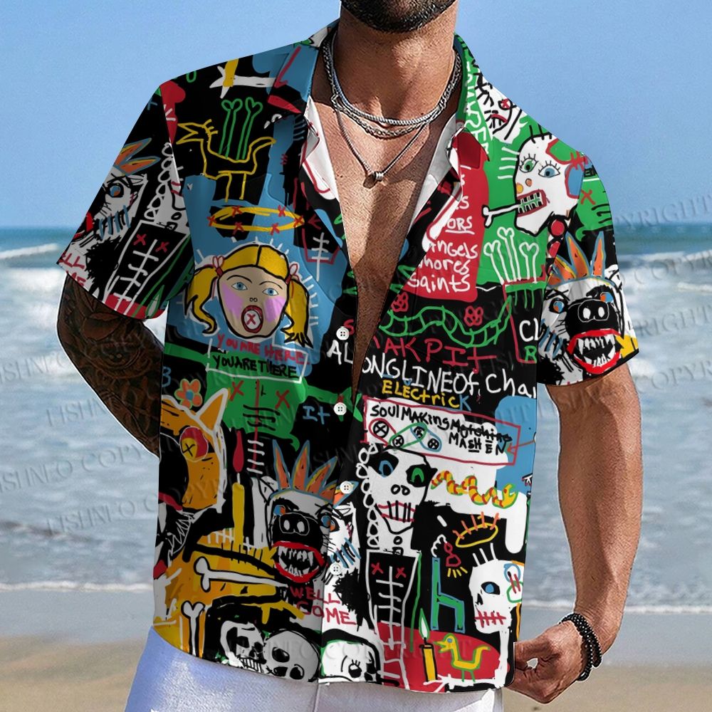 Jean-Michel Basquiat Style Doodle Printed Hawaiian Shirt