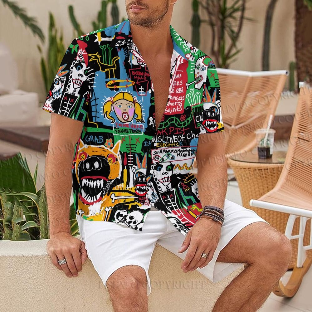 Jean-Michel Basquiat Style Doodle Printed Hawaiian Shirt