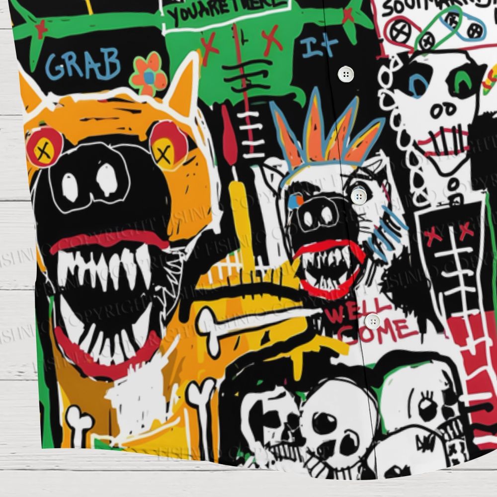 Jean-Michel Basquiat Style Doodle Printed Hawaiian Shirt