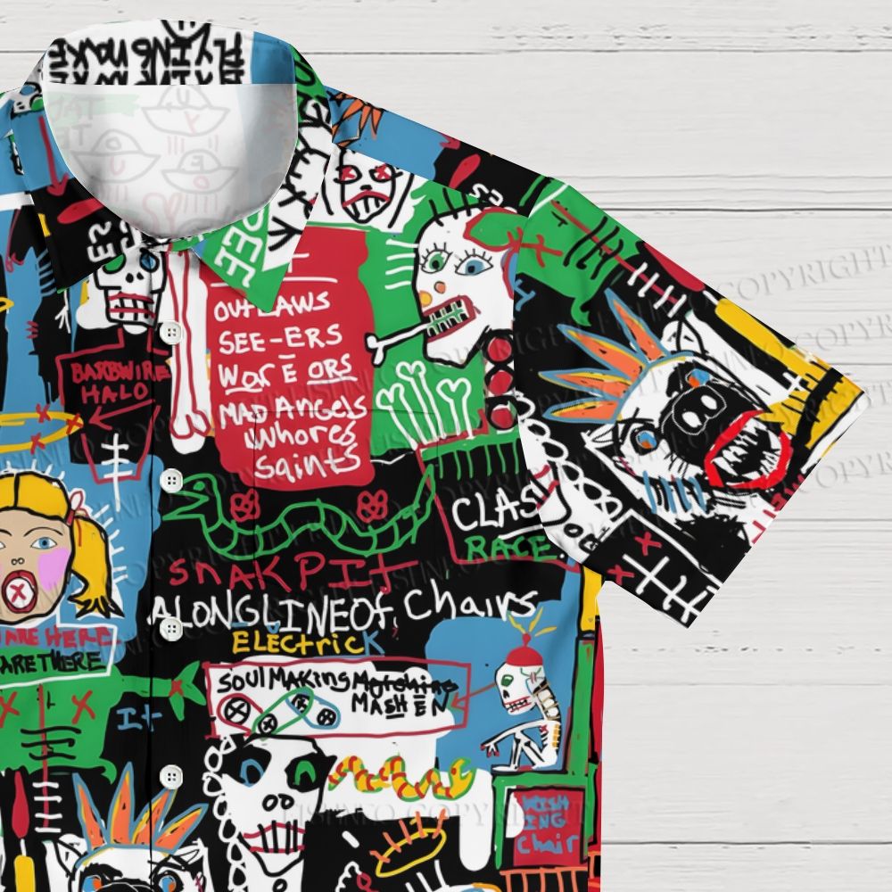 Jean-Michel Basquiat Style Doodle Printed Hawaiian Shirt