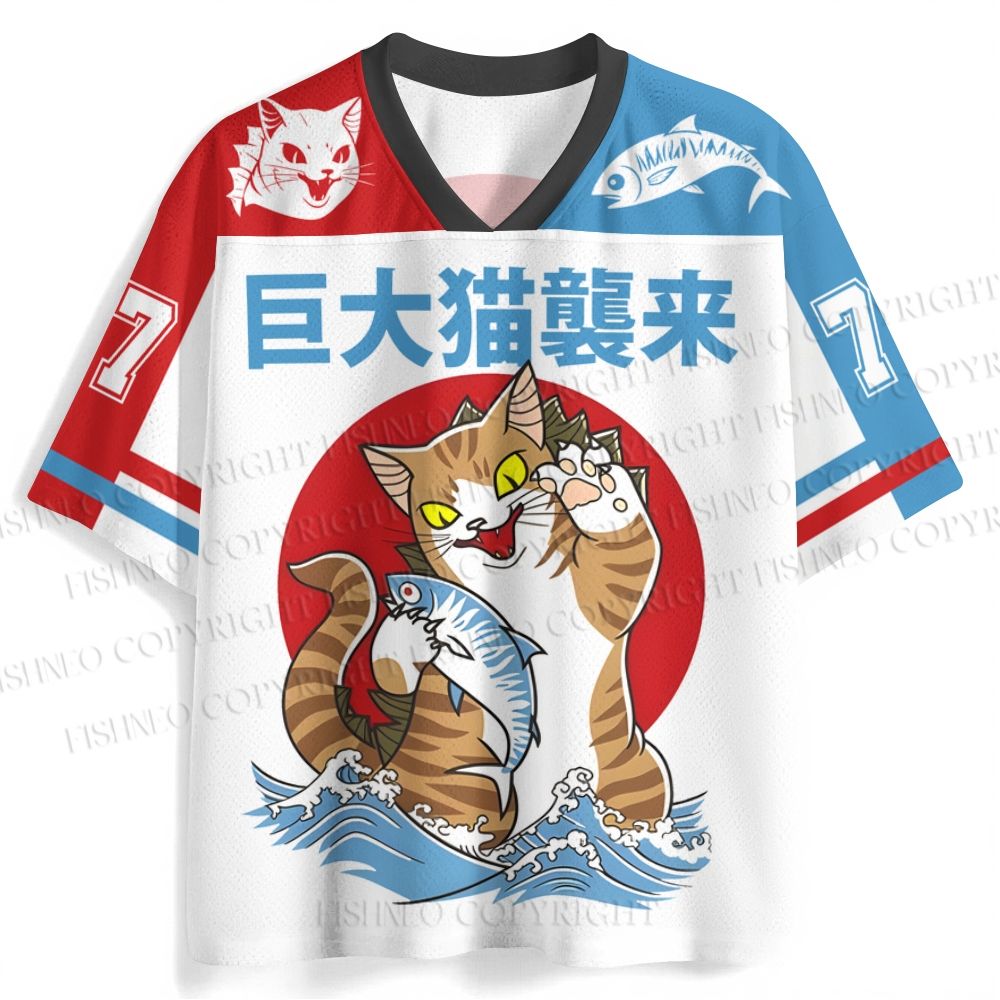 Giant Cat Monster Attack Ocean Jersey Shirts