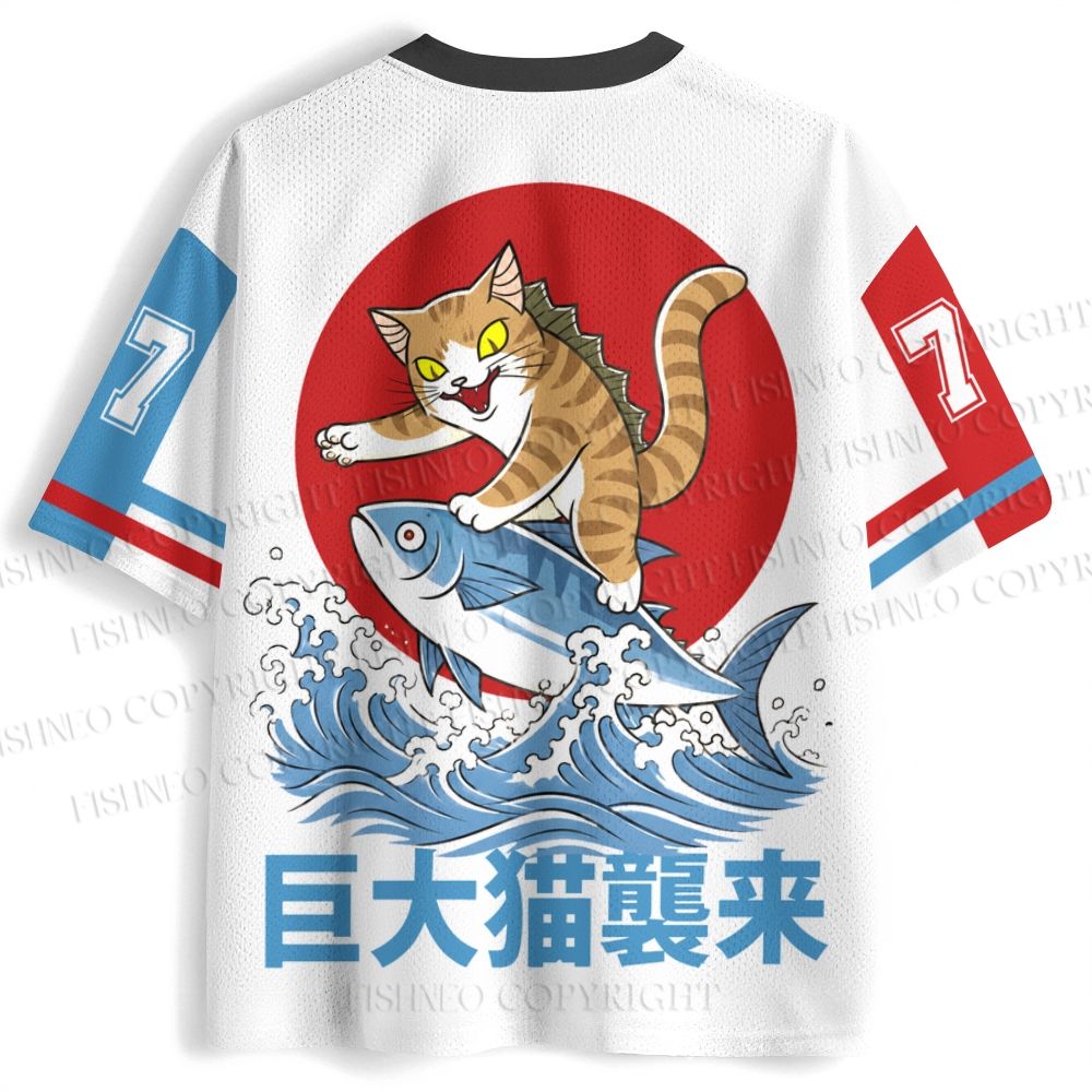 Giant Cat Monster Attack Ocean Jersey Shirts