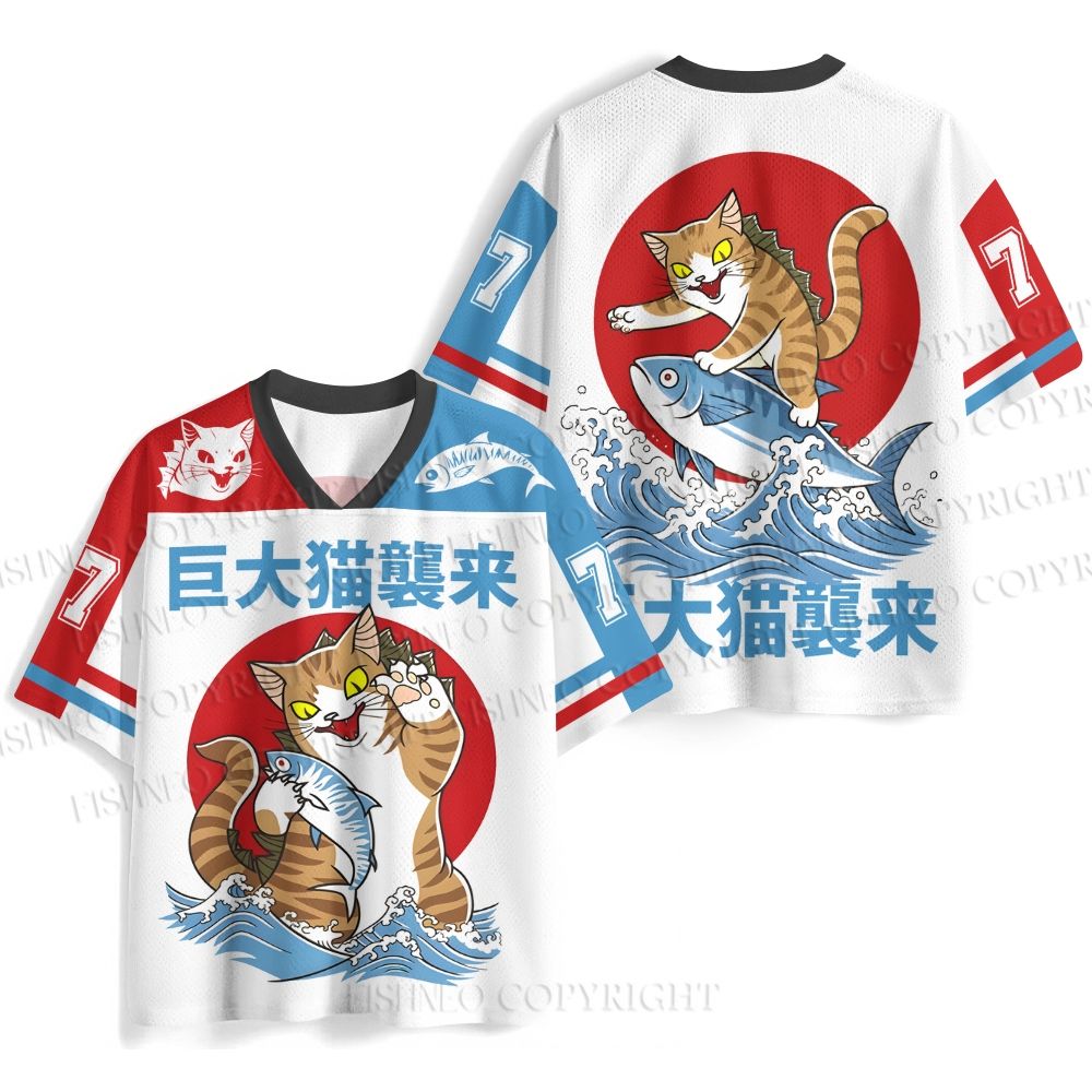 Giant Cat Monster Attack Ocean Jersey Shirts