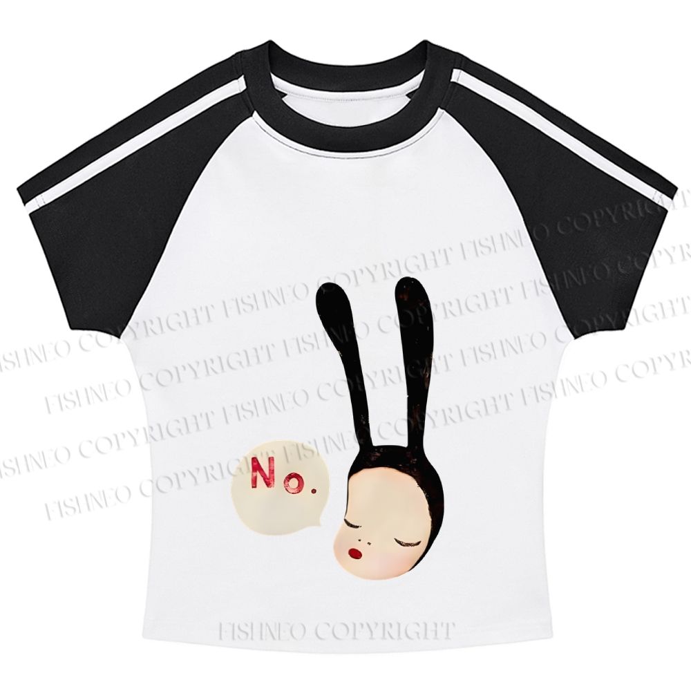 Yoshitomo Nara Printed Hot Girl Color-Blocked Striped Raglan Sleeve Short Sleeve