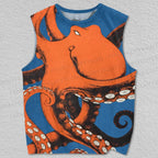 Unisex Vinage Orange Octopus tPrinted Tank Top