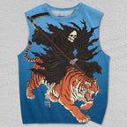 Unisex Grim Reaper Came on a Tiger Printed Tank Top