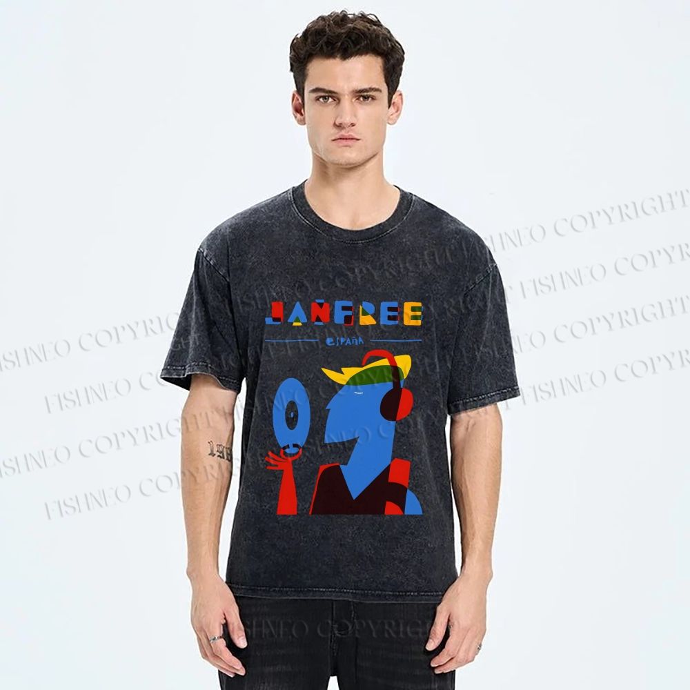 Unisex Bauhaus Style Music Man Printed Washed Tee
