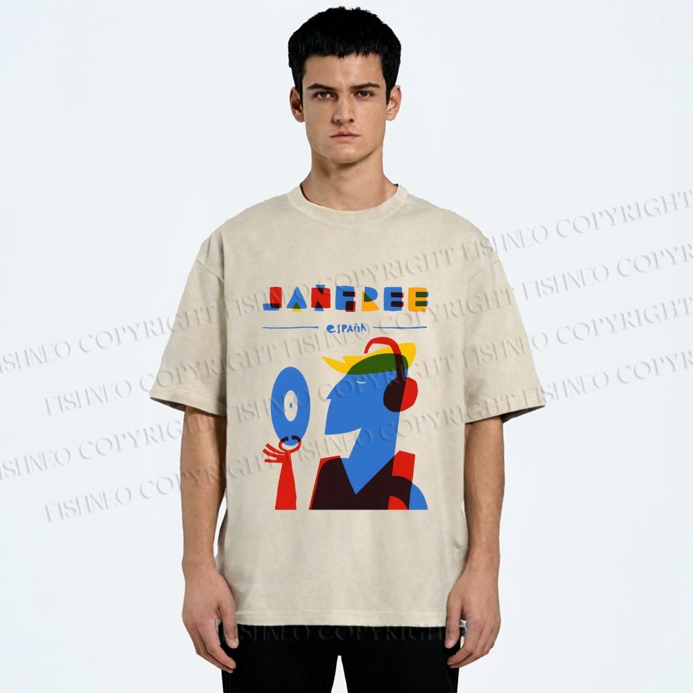 Unisex Bauhaus Style Music Man Printed Washed Tee