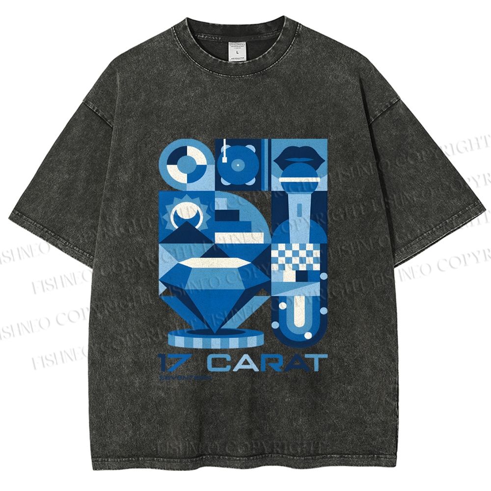 Unisex Blue Diamond Bauhaus Design Printed Washed Tee