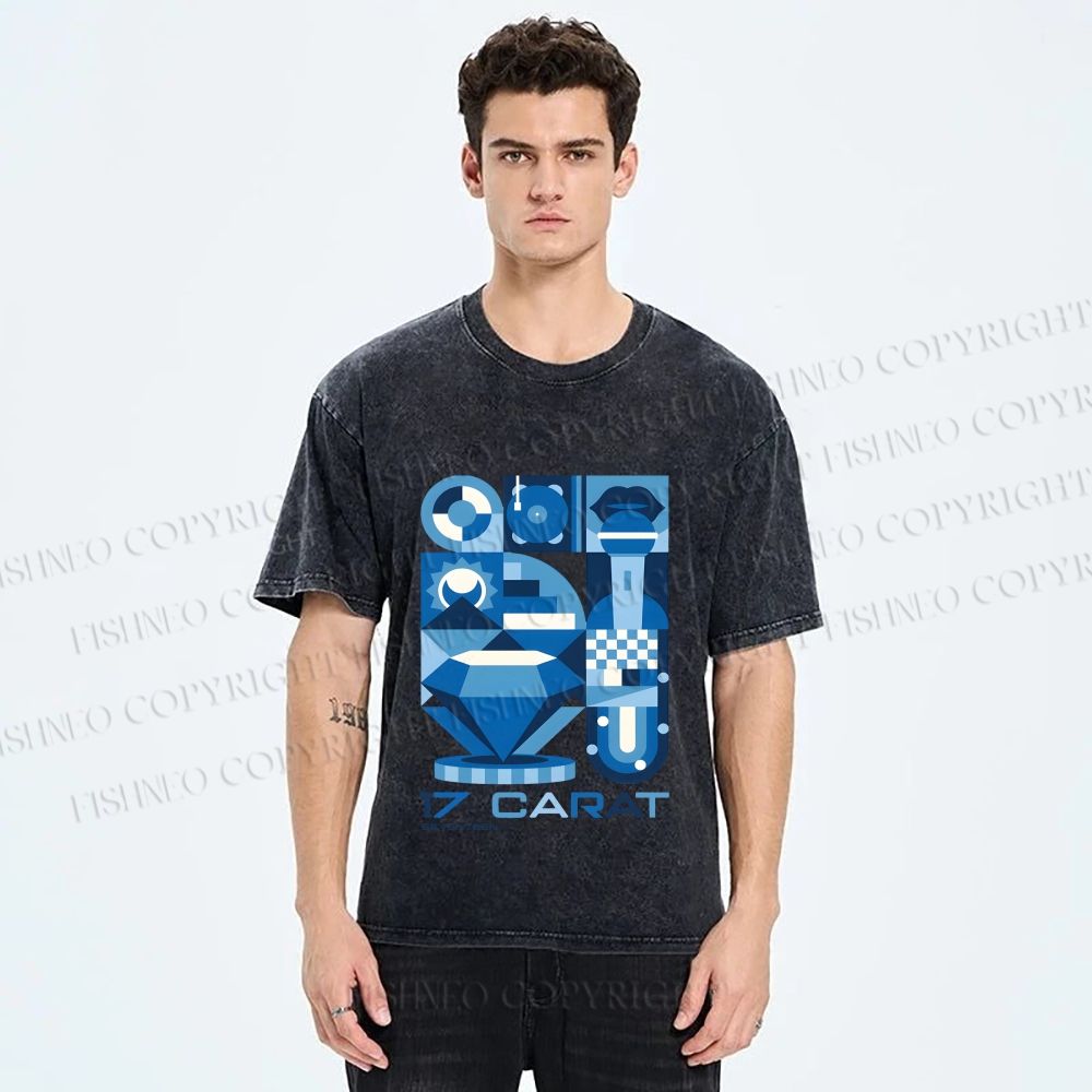 Unisex Blue Diamond Bauhaus Design Printed Washed Tee