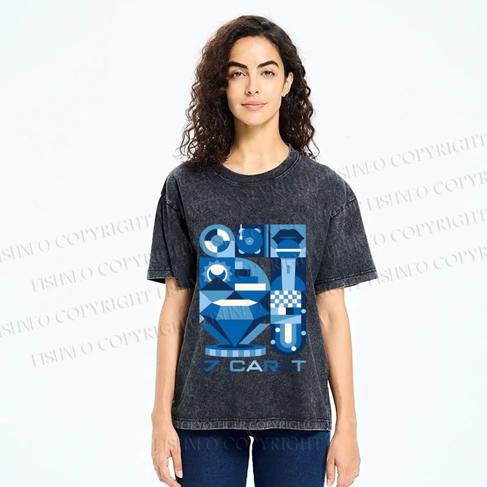 Unisex Blue Diamond Bauhaus Design Printed Washed Tee