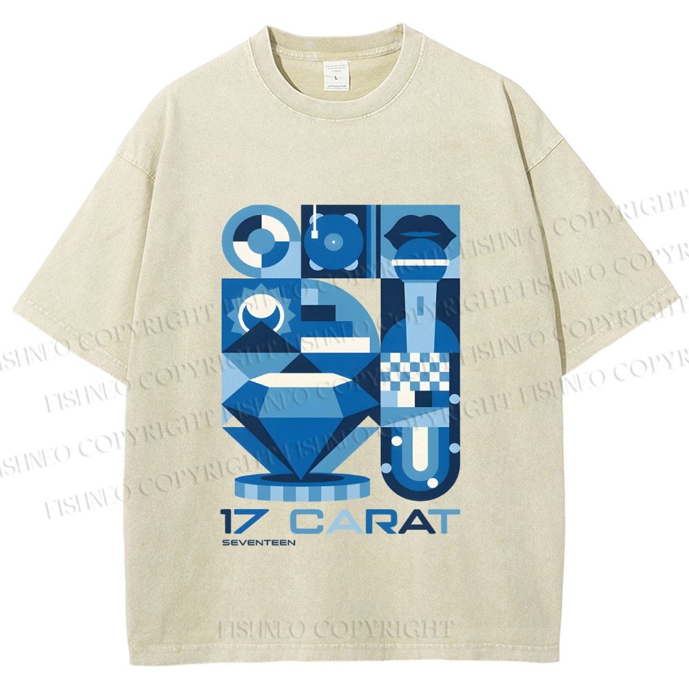 Unisex Blue Diamond Bauhaus Design Printed Washed Tee