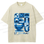 Unisex Blue Diamond Bauhaus Design Printed Washed Tee