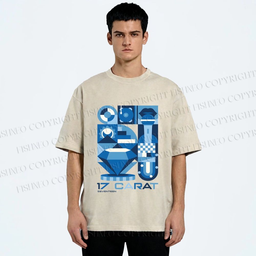 Unisex Blue Diamond Bauhaus Design Printed Washed Tee