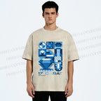Unisex Blue Diamond Bauhaus Design Printed Washed Tee