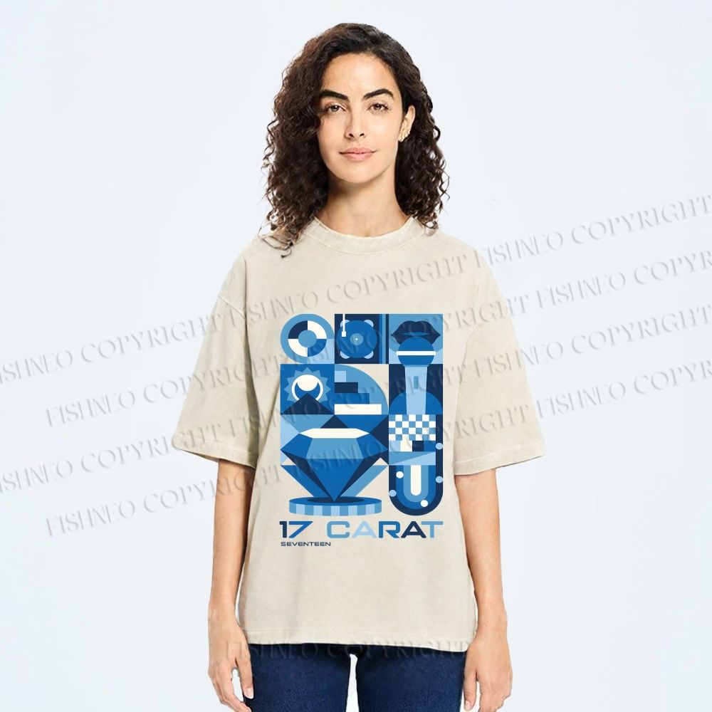 Unisex Blue Diamond Bauhaus Design Printed Washed Tee