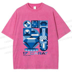 Unisex Blue Diamond Bauhaus Design Printed Washed Tee