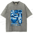 Unisex Blue Diamond Bauhaus Design Printed Washed Tee