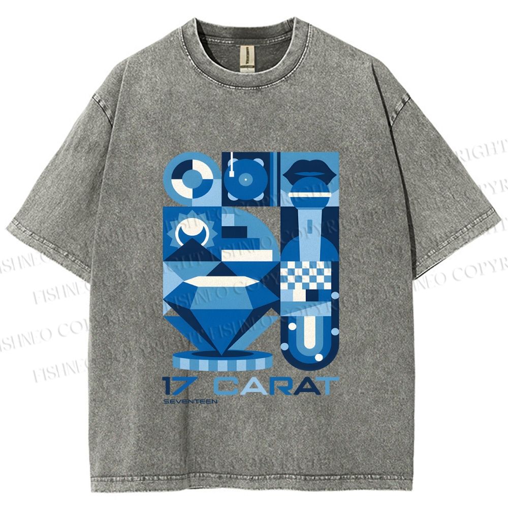 Unisex Blue Diamond Bauhaus Design Printed Washed Tee