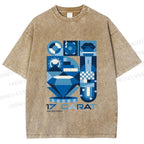 Unisex Blue Diamond Bauhaus Design Printed Washed Tee