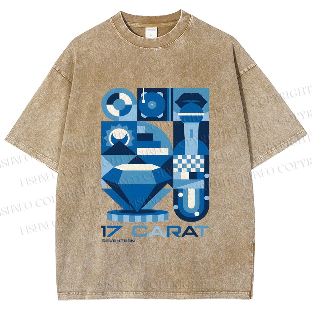 Unisex Blue Diamond Bauhaus Design Printed Washed Tee