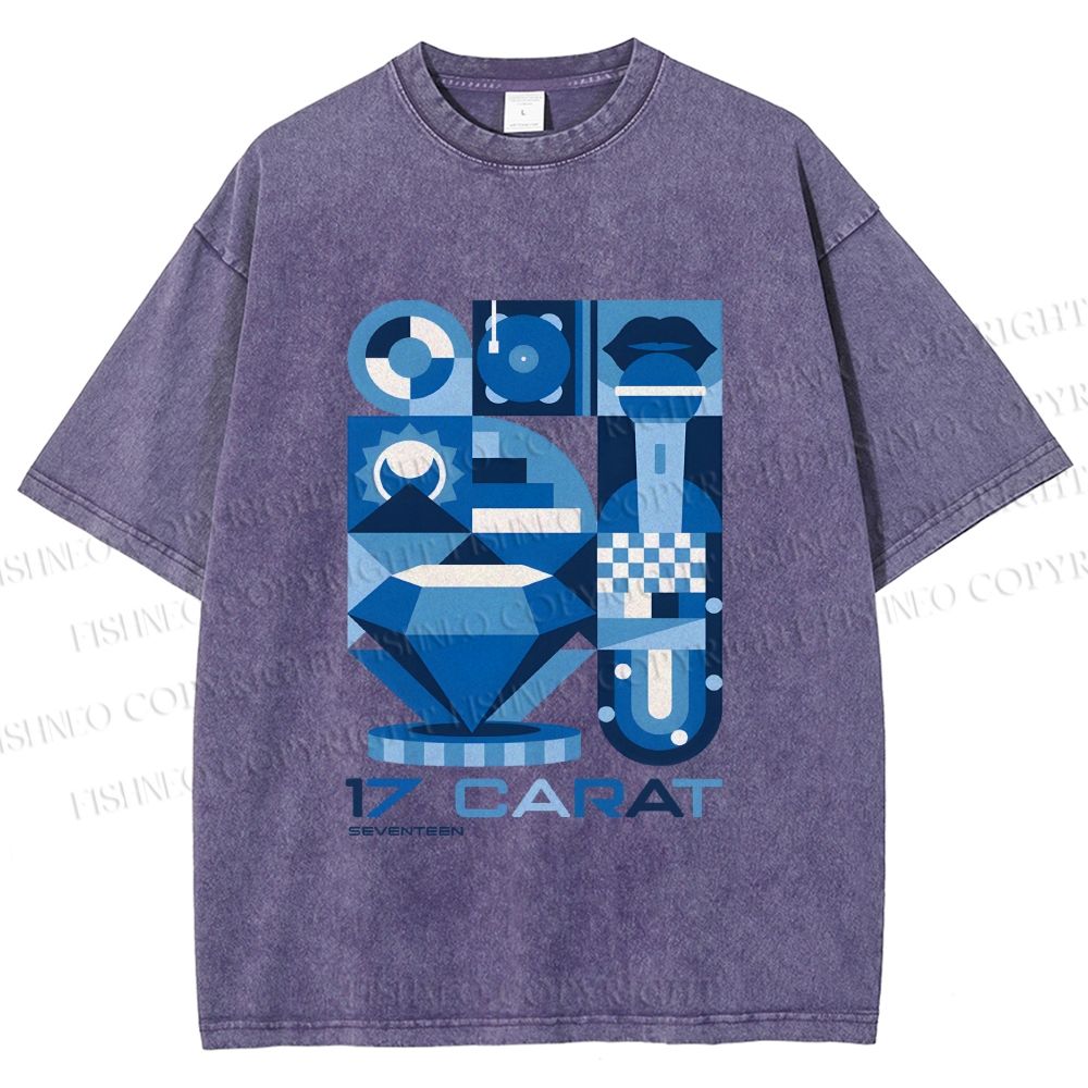 Unisex Blue Diamond Bauhaus Design Printed Washed Tee