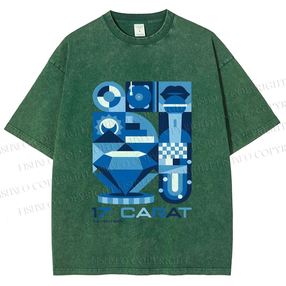 Unisex Blue Diamond Bauhaus Design Printed Washed Tee