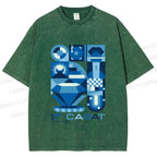 Unisex Blue Diamond Bauhaus Design Printed Washed Tee