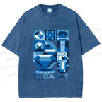 Unisex Blue Diamond Bauhaus Design Printed Washed Tee
