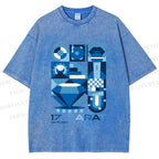 Unisex Blue Diamond Bauhaus Design Printed Washed Tee