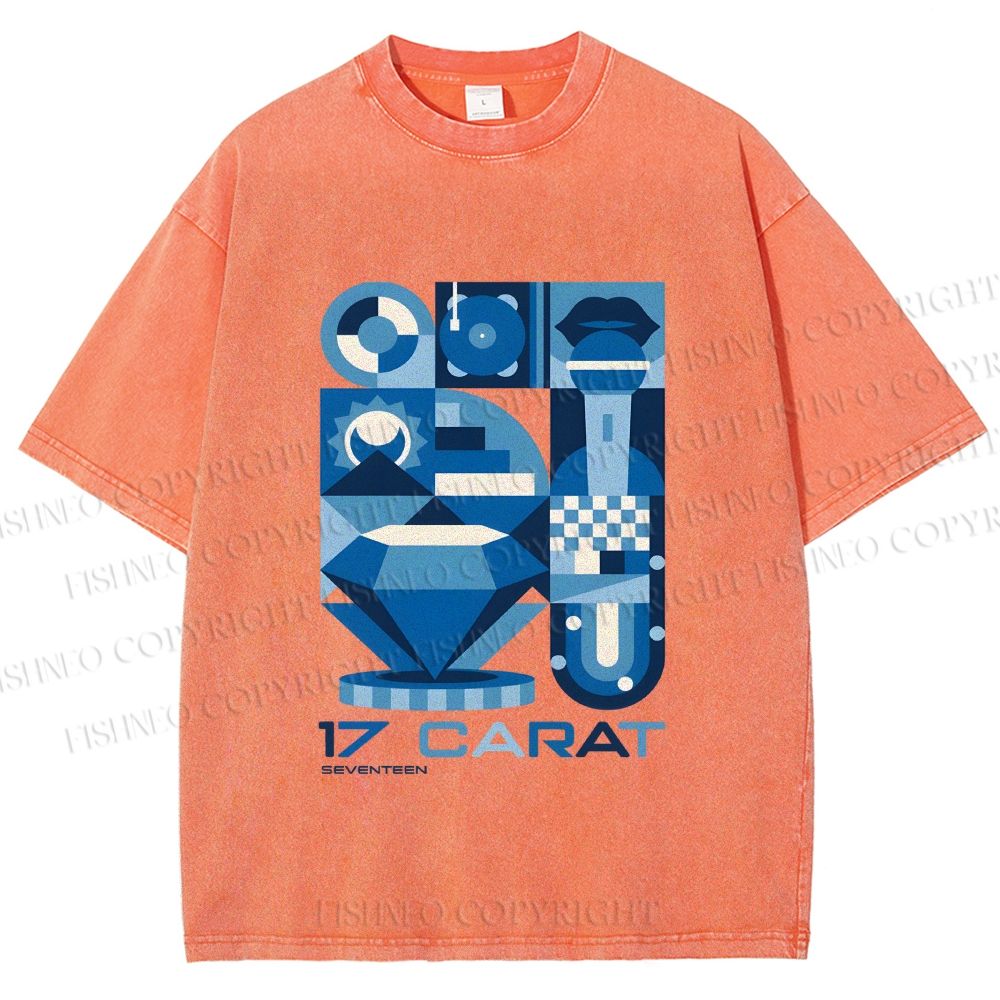 Unisex Blue Diamond Bauhaus Design Printed Washed Tee
