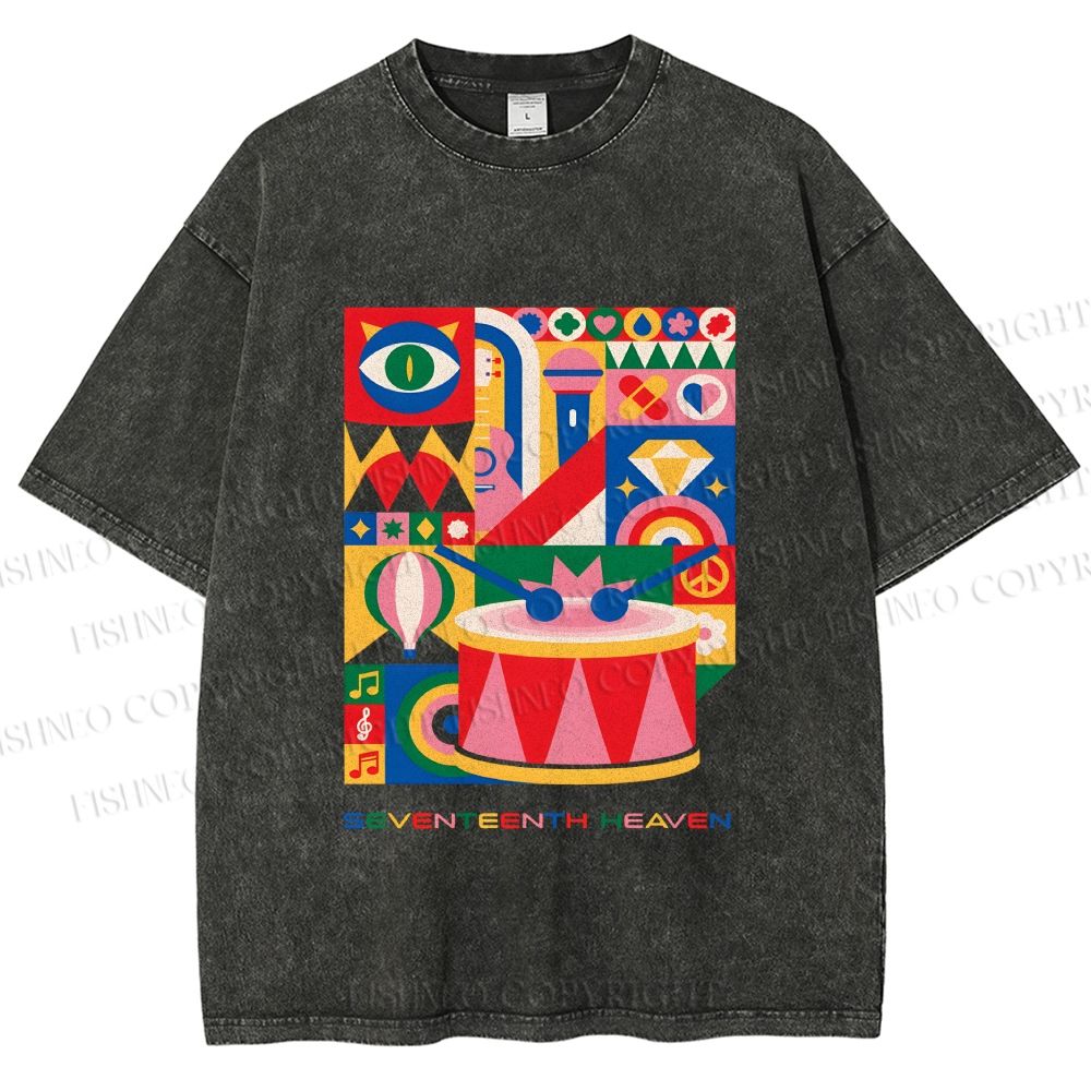 Unisex Pink Drum Bauhaus Design Printed Washed Tee