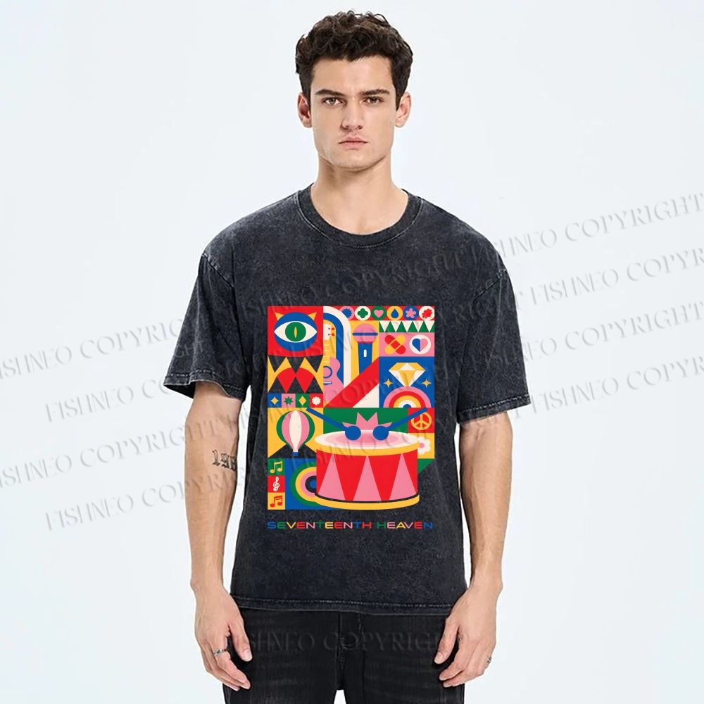 Unisex Pink Drum Bauhaus Design Printed Washed Tee