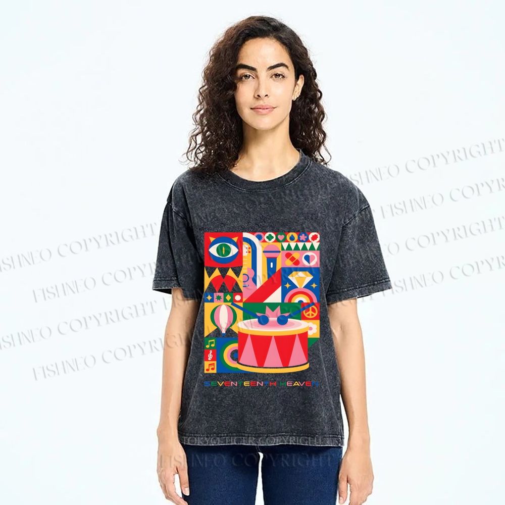 Unisex Pink Drum Bauhaus Design Printed Washed Tee