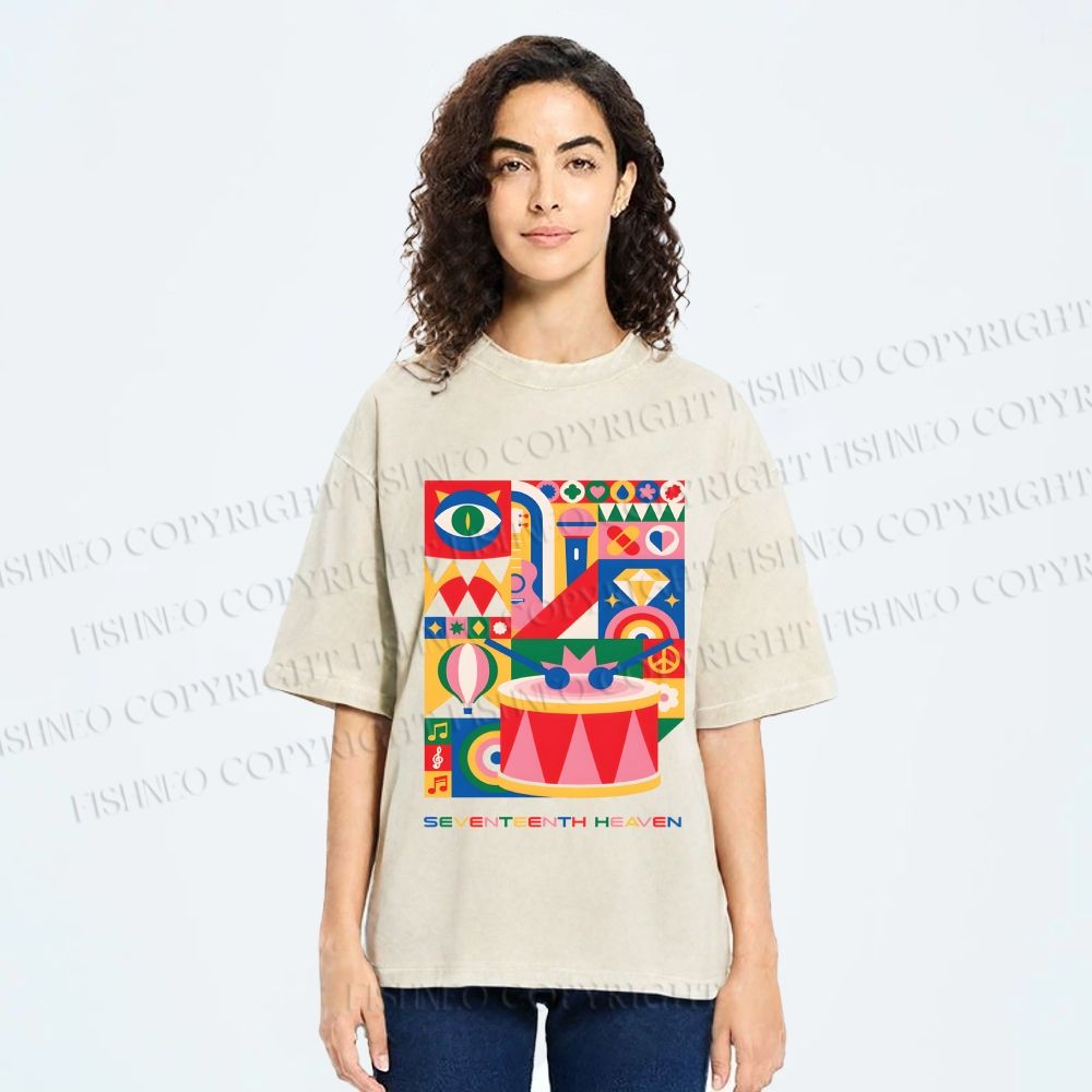 Unisex Pink Drum Bauhaus Design Printed Washed Tee
