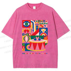Unisex Pink Drum Bauhaus Design Printed Washed Tee