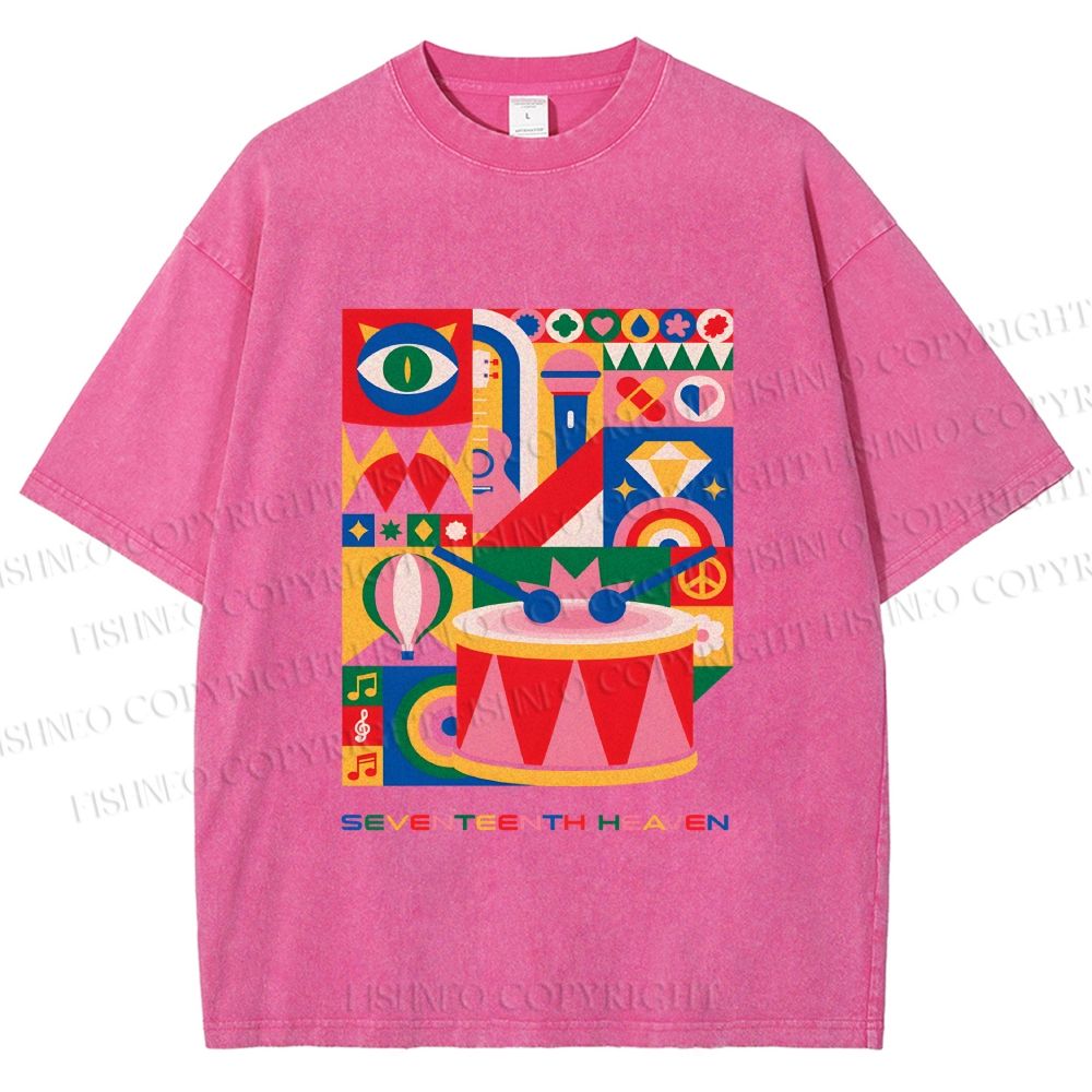 Unisex Pink Drum Bauhaus Design Printed Washed Tee