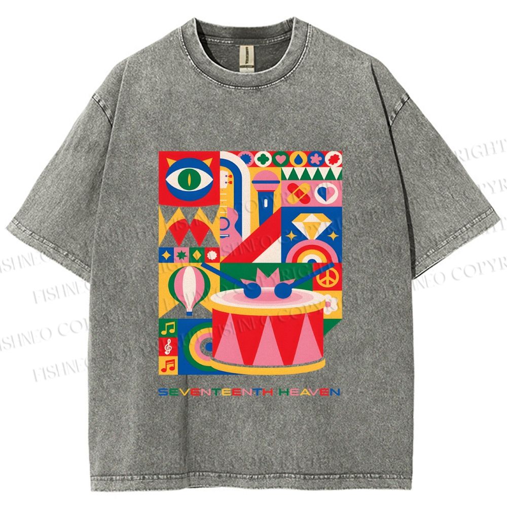 Unisex Pink Drum Bauhaus Design Printed Washed Tee