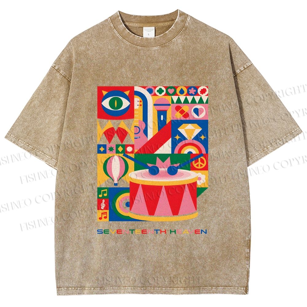 Unisex Pink Drum Bauhaus Design Printed Washed Tee