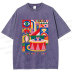 Unisex Pink Drum Bauhaus Design Printed Washed Tee