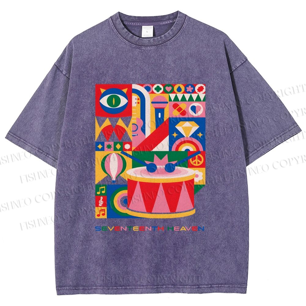 Unisex Pink Drum Bauhaus Design Printed Washed Tee