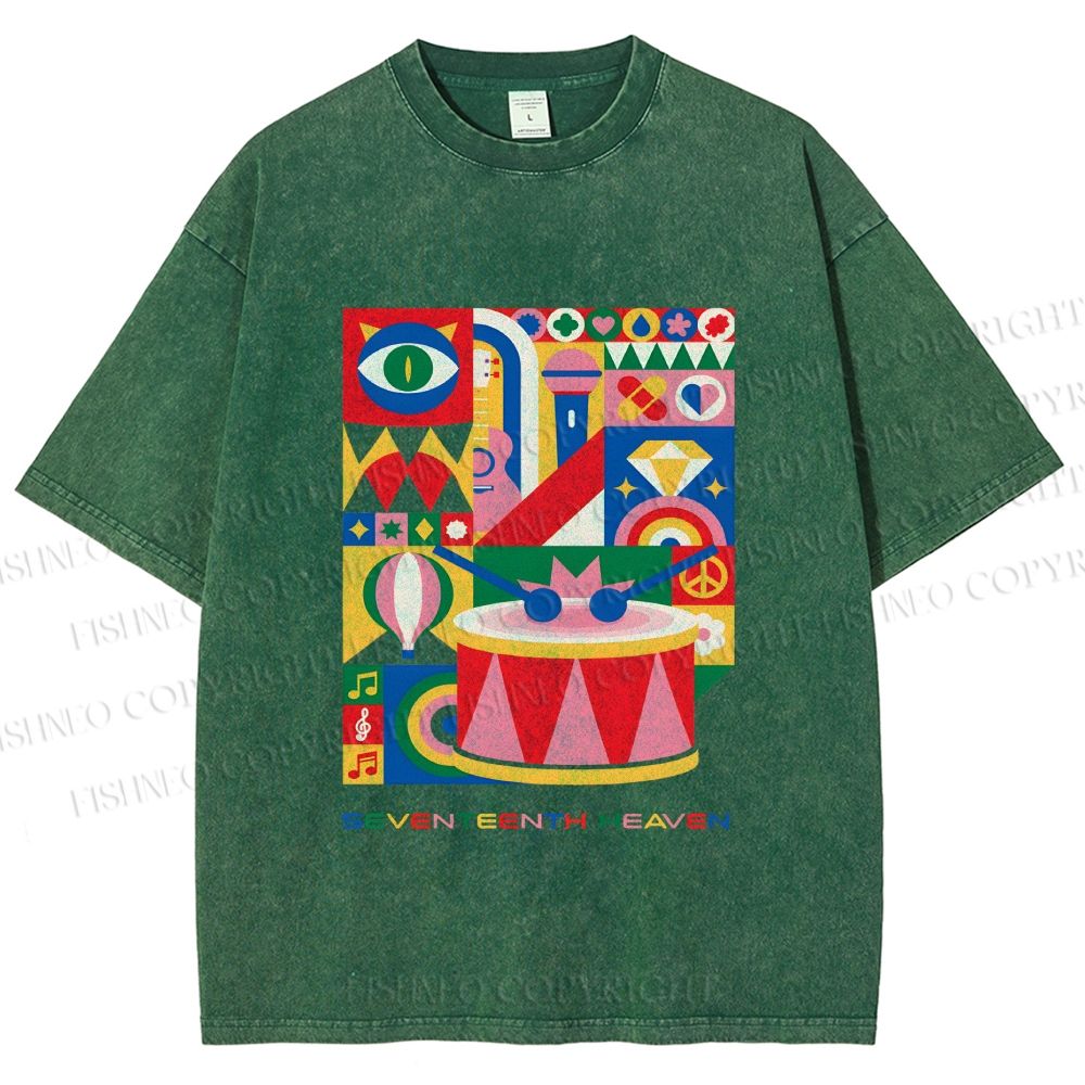 Unisex Pink Drum Bauhaus Design Printed Washed Tee