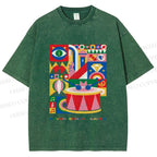 Unisex Pink Drum Bauhaus Design Printed Washed Tee