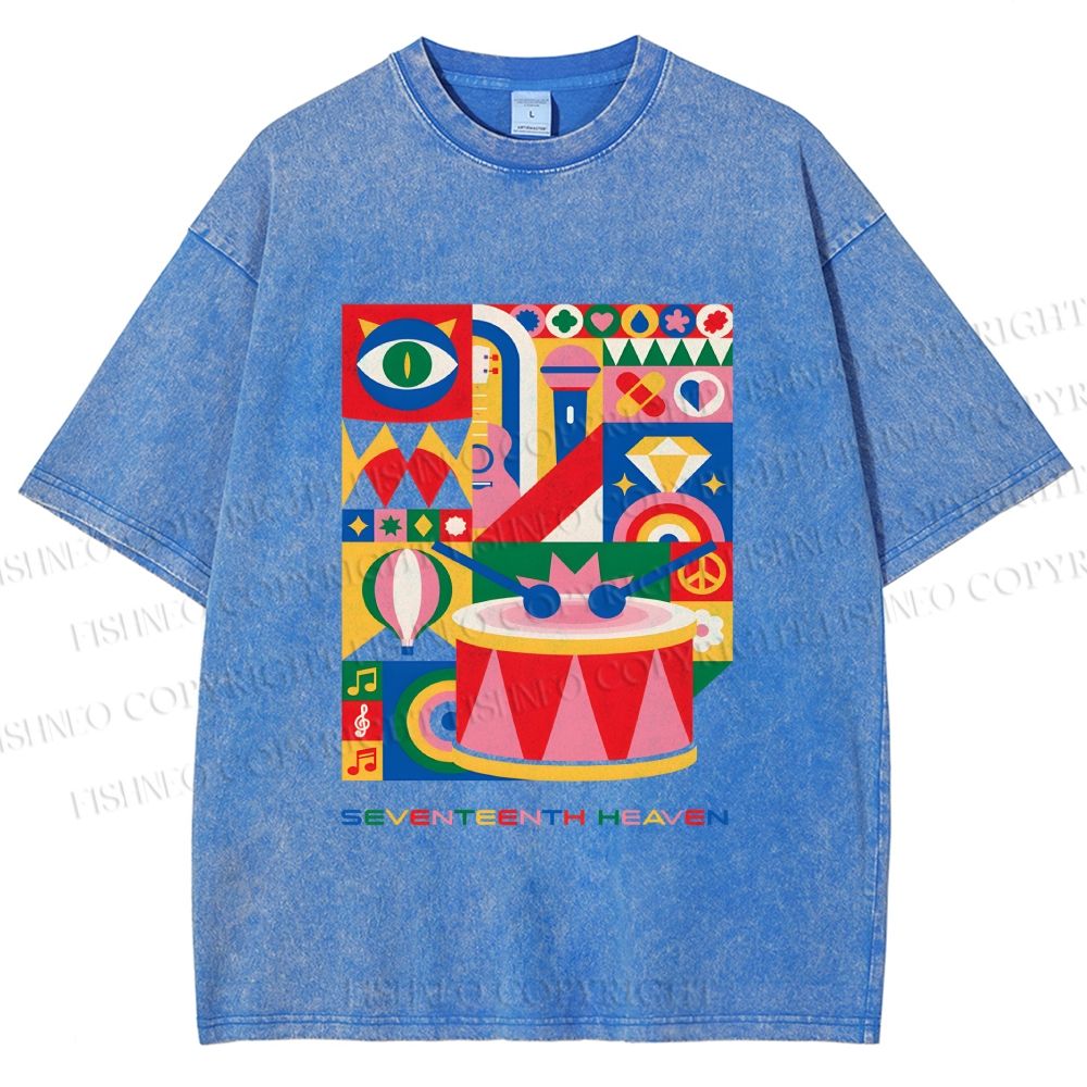 Unisex Pink Drum Bauhaus Design Printed Washed Tee