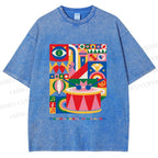 Unisex Pink Drum Bauhaus Design Printed Washed Tee