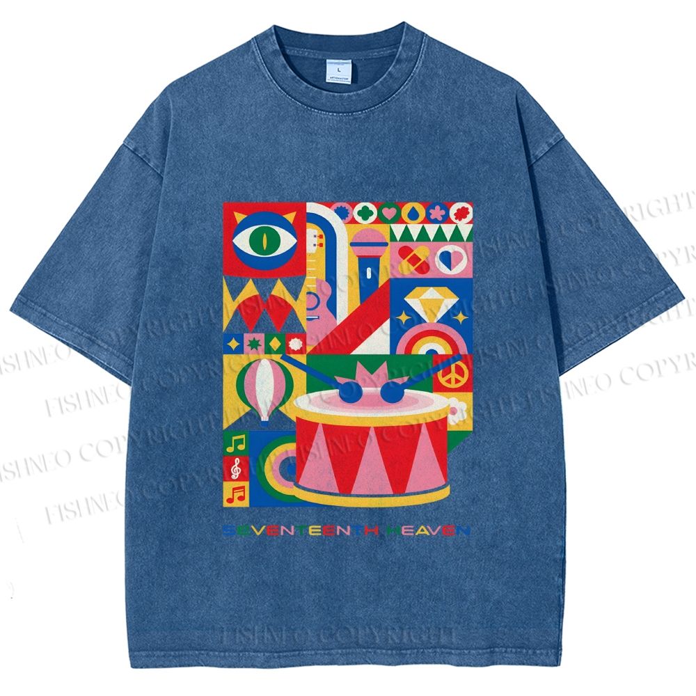 Unisex Pink Drum Bauhaus Design Printed Washed Tee