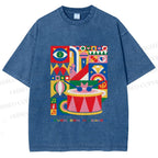 Unisex Pink Drum Bauhaus Design Printed Washed Tee